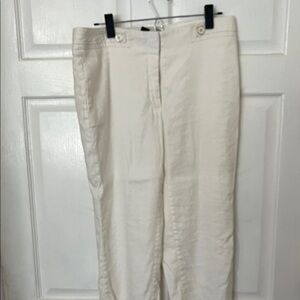 White House Black Market Off-White Straight Linen Crop Pants